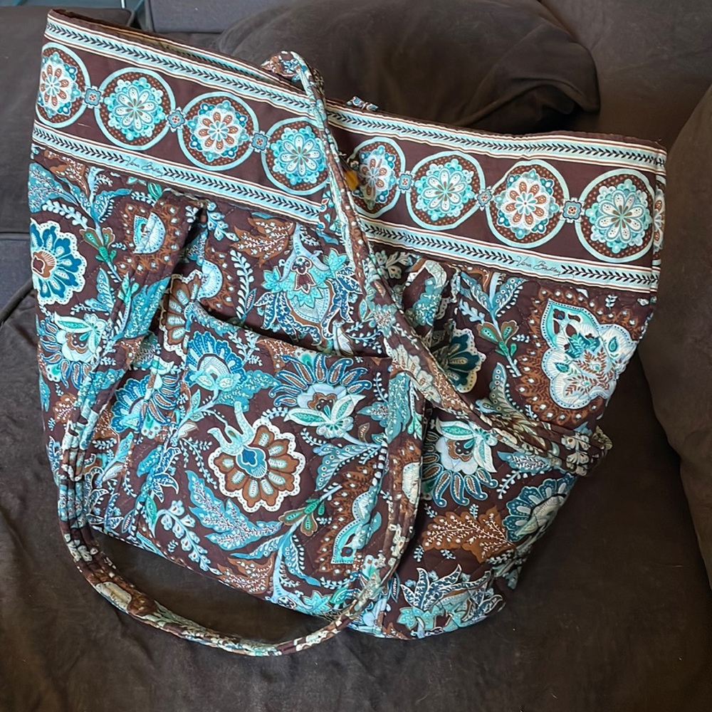 RARE VINTAGE Vera Bradley Large Toggle Tote Java Blue Retired Pattern